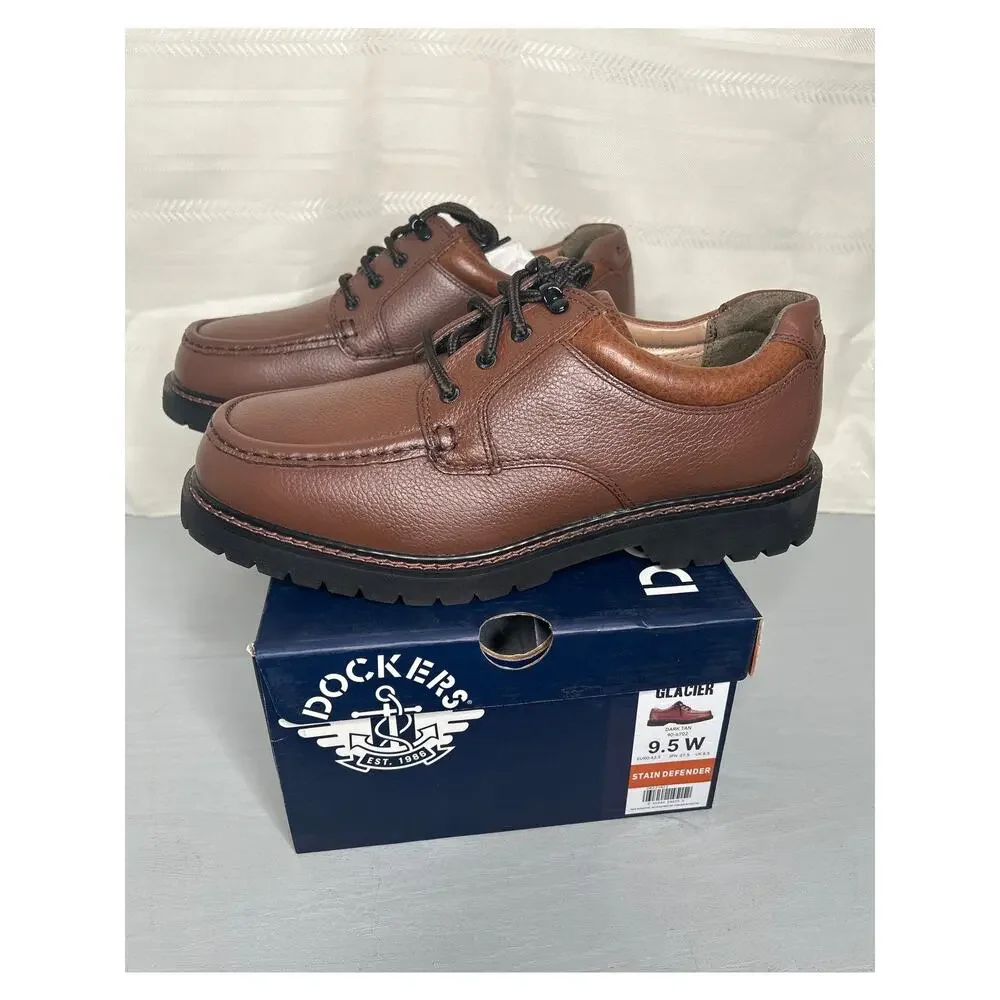 Dockers Glacier Men's Casual Leather Oxford Shoes Dark Tan Size 9.5 W Wide